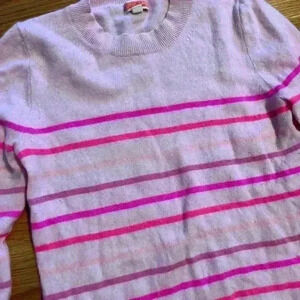 Jcrew 100% cashmere pink striped crewneck sweater
